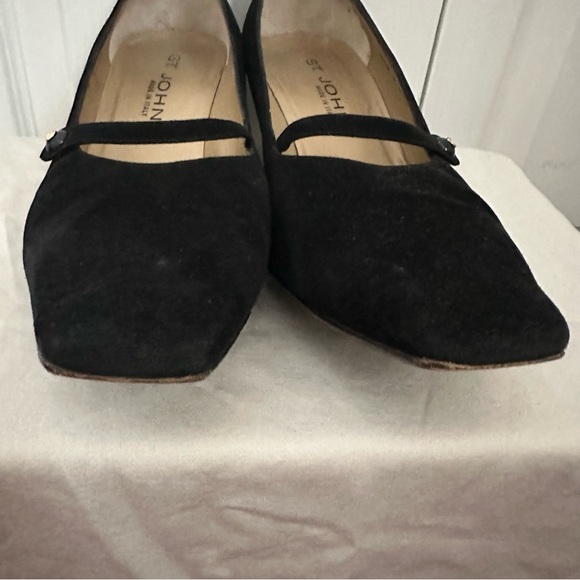 St. John Shoes Womens Size 10 Black Suede Mary Jane Pumps Block Heel Italy Party - Picture 5 of 14